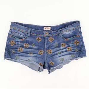 Mudd Blue Denim Embroidered Shortie Shorts